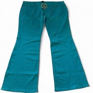 Sterling Kreek Walking West Teal Denim Flared Jeans Women 19/20 Cowgirl Festival